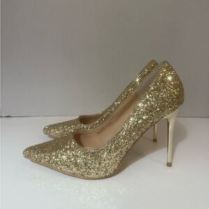 Bigtree gold sparkle stiletto pump heel holiday ladies 39 US 8-8.5